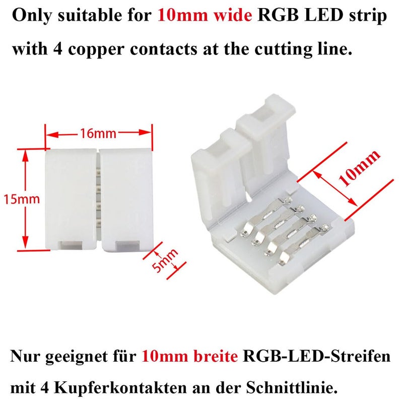 LITAELEK موصل شريط LED RGB 10 قطع LitaElek 4 دبابيس موصل شريط LED موصل شريط LED سريع موصل مشبك حبل LED محول بدون لحام بدون فجوة تمديد لشريط LED متعدد الألوان SMD 5050 بعرض 10 مم - Image 2